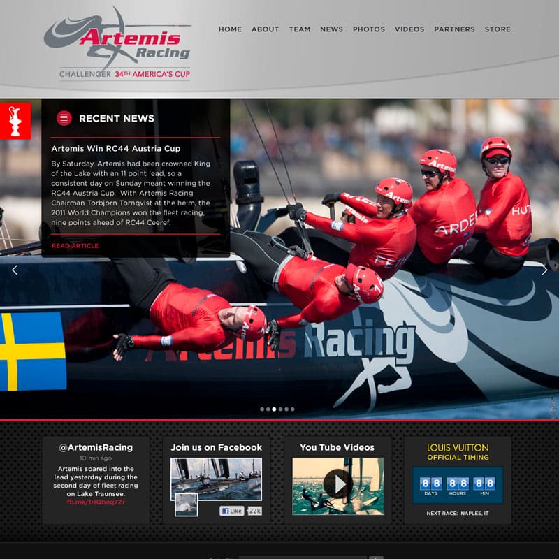Team Artemis' homepage for the America’s Cup.